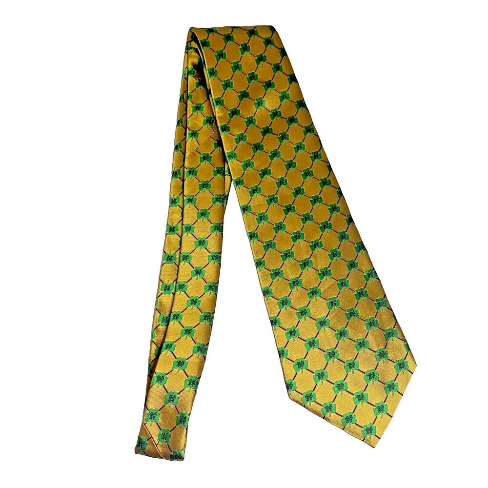 #7444 Eagles Wings Gold with Green Clovers Mens Necktie, Tie